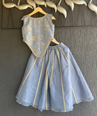 Powder blue printed organza co ord set 2