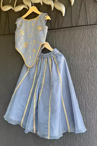 Blue printed organza co ord set