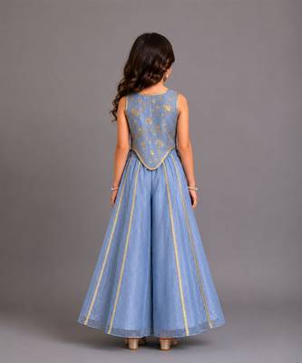 Powder blue printed organza co ord set 4