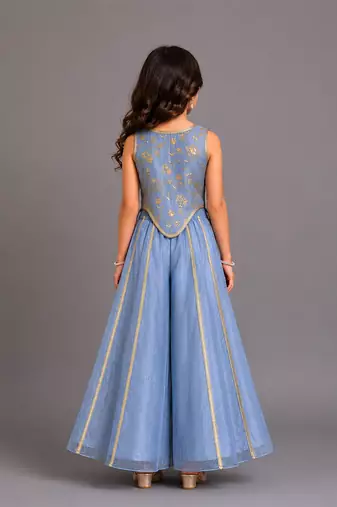 Blue printed organza co ord set