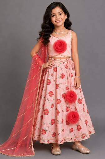 Pink printed chanderi lehenga set