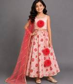 Pink printed chanderi lehenga set