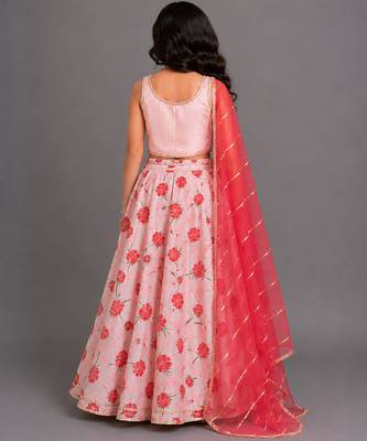 Pink printed chanderi lehenga set 2