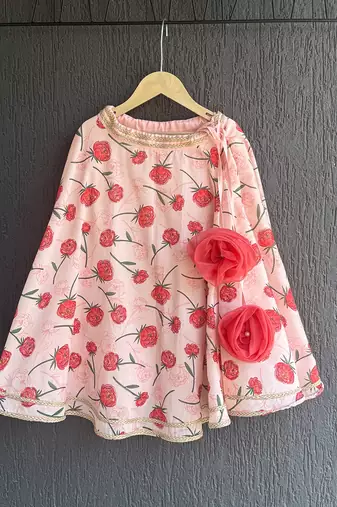 Baby pink printed chanderi lehenga set