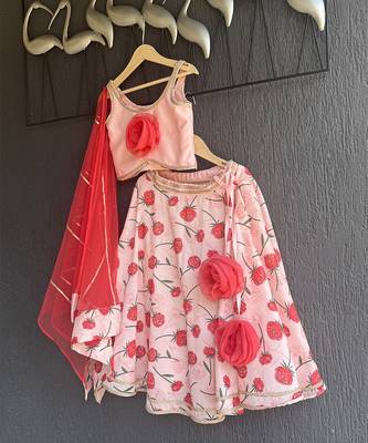 Pink printed chanderi lehenga set 4