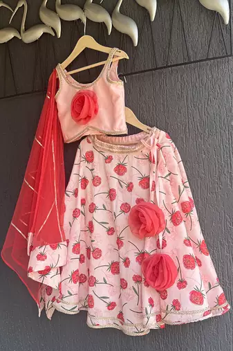 Baby pink printed chanderi lehenga set