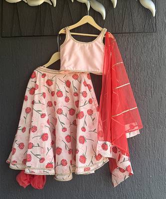 Pink printed chanderi lehenga set 5