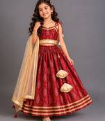 Maroon embroidered chanderi lehenga set