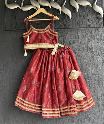 Maroon embroidered chanderi lehenga set 2