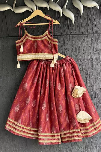 Maroon embroidered chanderi lehenga set
