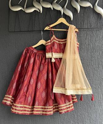 Maroon embroidered chanderi lehenga set 3