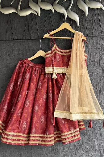 Maroon embroidered chanderi lehenga set