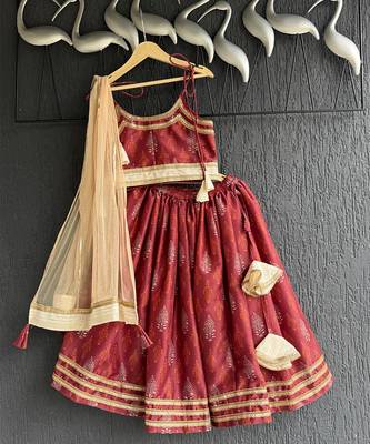 Maroon embroidered chanderi lehenga set 4