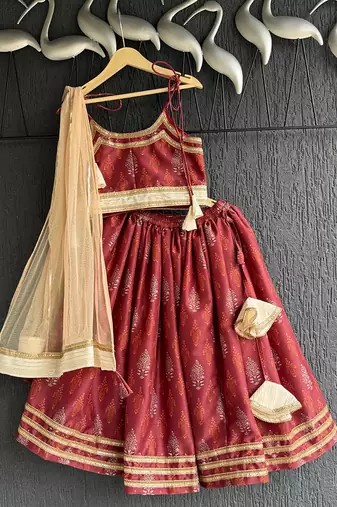 Maroon embroidered chanderi lehenga set