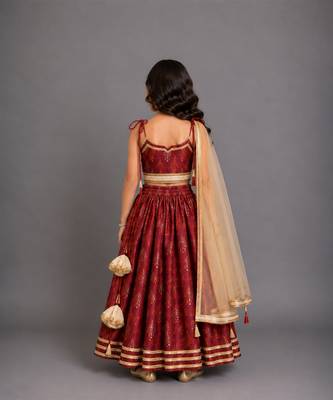 Maroon embroidered chanderi lehenga set 5