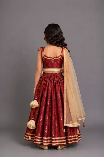 Maroon embroidered chanderi lehenga set