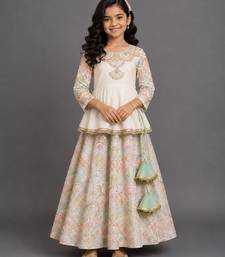 Off white embroidered cotton silk kurti lehenga set