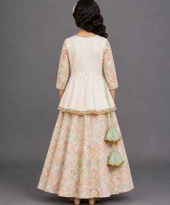 Off white embroidered cotton silk kurti lehenga set 2