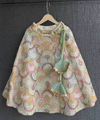 Off white embroidered cotton silk kurti lehenga set 3