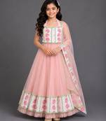 blue pink printed cotton silk lehenga set