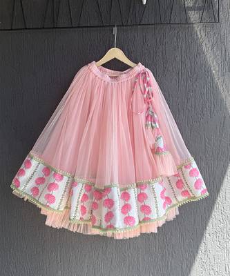 blue pink printed cotton silk lehenga set 3