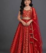 Deep red embroidered chanderi lehenga set