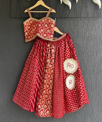 Deep red embroidered chanderi lehenga set 3