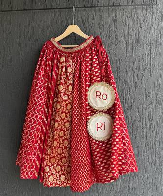 Deep red embroidered chanderi lehenga set 5