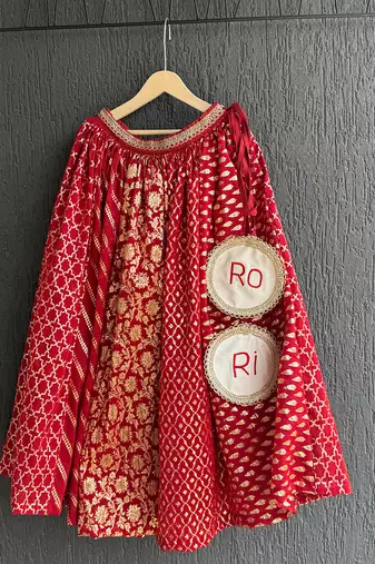 Deep red embroidered chanderi lehenga set