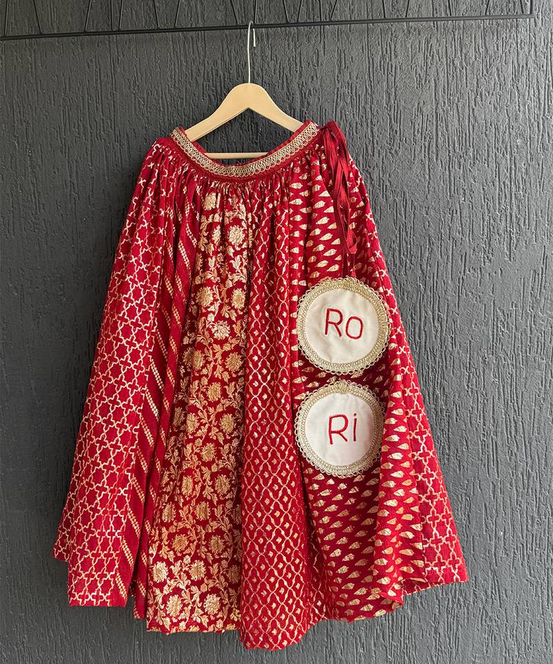 Deep red embroidered chanderi lehenga set