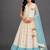 Off white blue printed cotton silk lehenga set