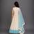 Off white blue printed cotton silk lehenga set