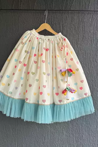 Off white blue printed cotton silk lehenga set