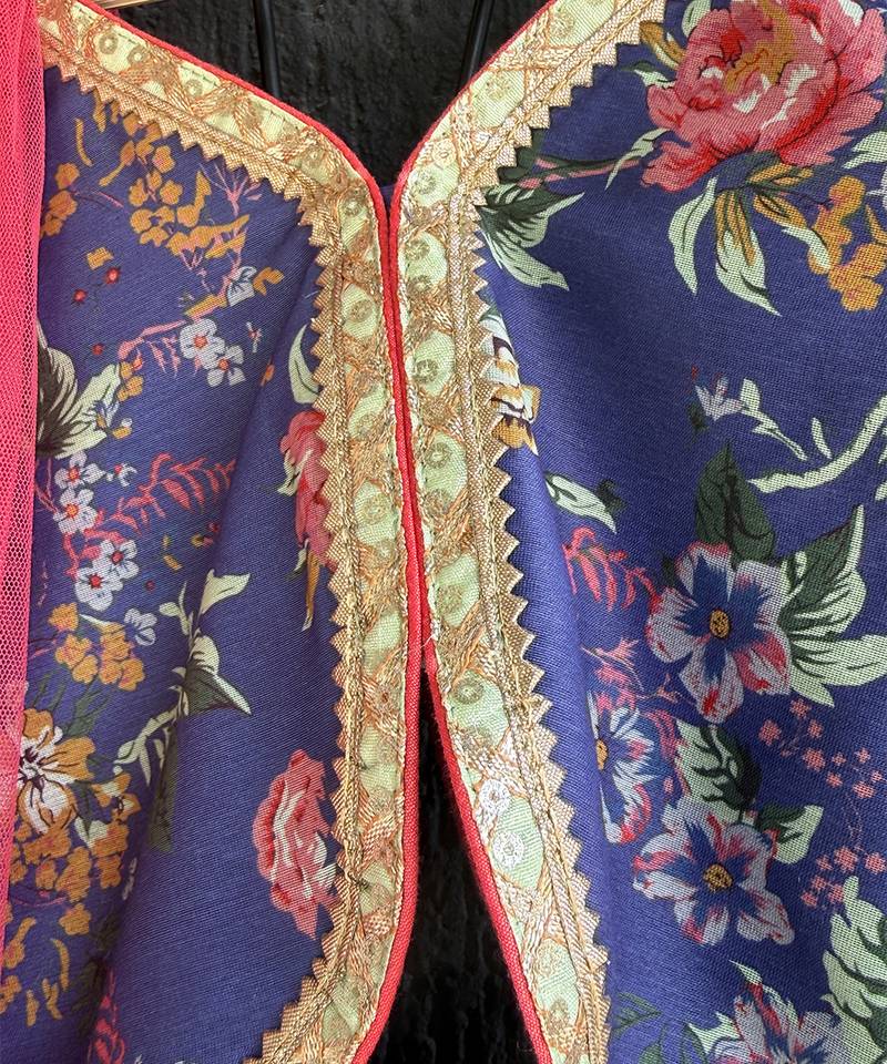 Navy blue printed cotton silk lehenga set