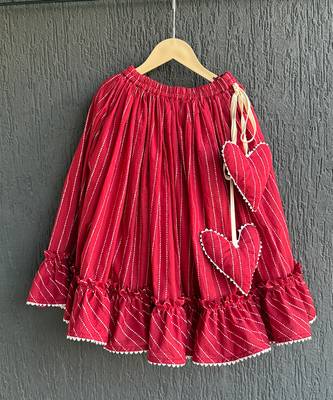 Crimson red embroidered cotton silk lehenga set 3