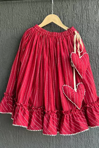 Crimson red embroidered cotton silk lehenga set