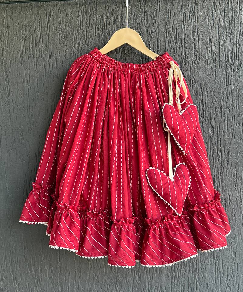 Crimson red embroidered cotton silk lehenga set