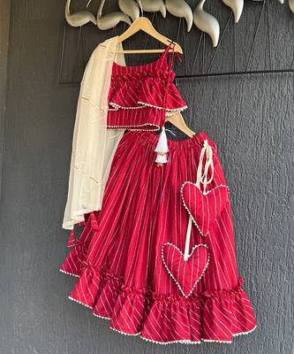 Crimson red embroidered cotton silk lehenga set 4