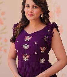 purple color sequin multithreaded beaded embroidered silk blend gown