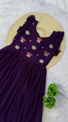 purple color sequin multithreaded beaded embroidered silk blend gown 4
