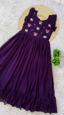purple color sequin multithreaded beaded embroidered silk blend gown 5