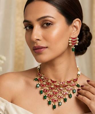 Noor Pearl Cascade Choker Set | Kundan Bridal & Festive Jewellery  1