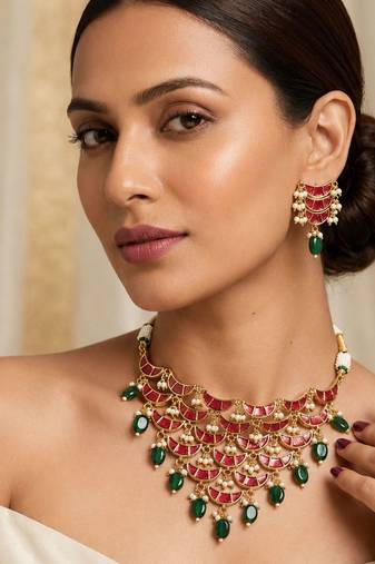 Noor Pearl Cascade Choker Set | Kundan Bridal & Festive Jewellery 