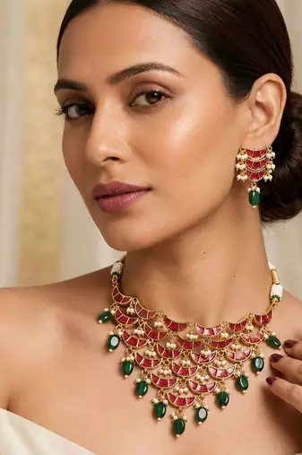 Noor Pearl Cascade Choker Set | Kundan Bridal & Festive Jewellery 
