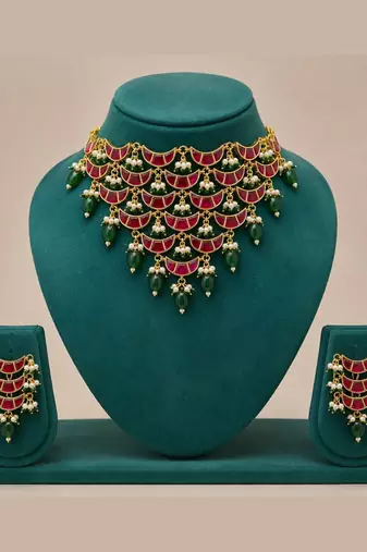 Noor Pearl Cascade Choker Set | Kundan Bridal & Festive Jewellery 