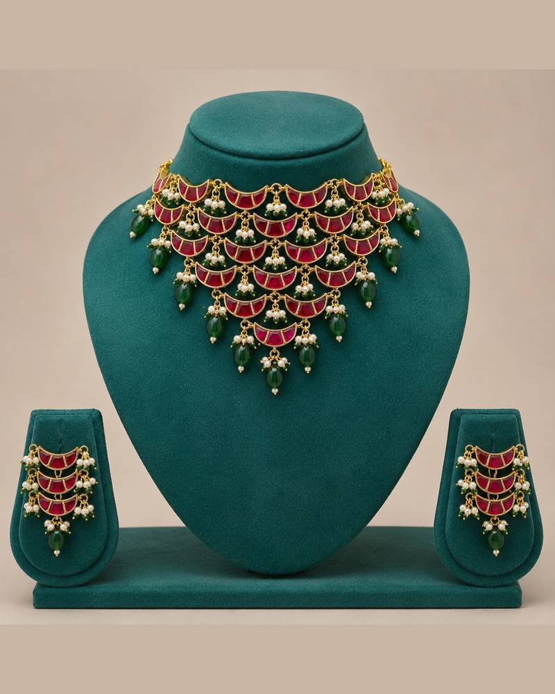 Noor Pearl Cascade Choker Set | Kundan Bridal & Festive Jewellery 