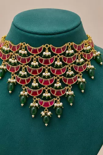 Noor Pearl Cascade Choker Set | Kundan Bridal & Festive Jewellery 
