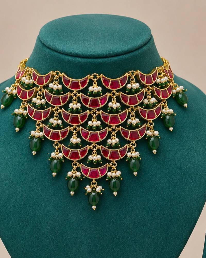 Noor Pearl Cascade Choker Set | Kundan Bridal & Festive Jewellery 