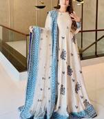White&blue georgette readymade anarkali suit with embroidery & sequence work