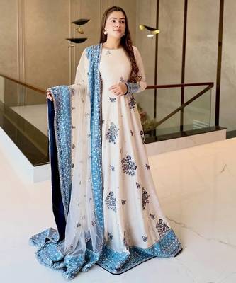 White&blue georgette readymade anarkali suit with embroidery & sequence work 2